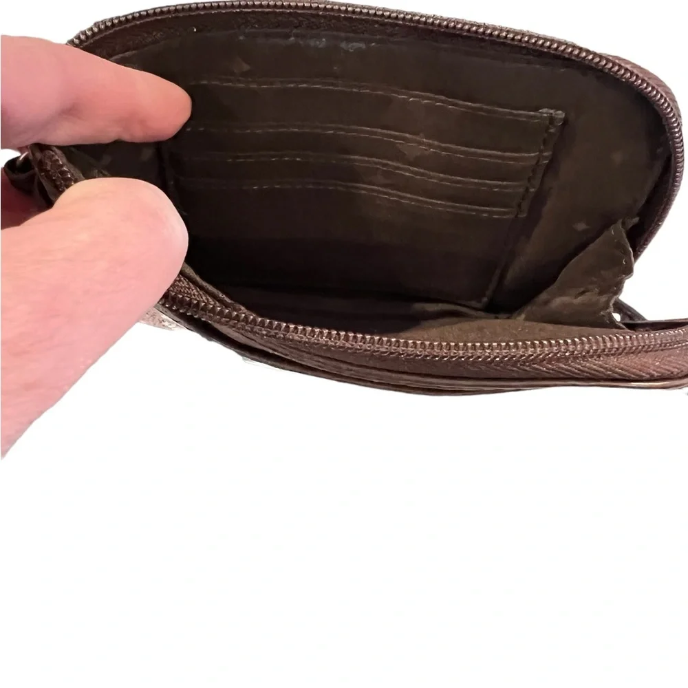 Fossil Wristlet Brown Maddox Leather Tapestry